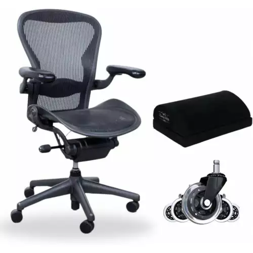 Herman Miller | Aeron - Fully Adjustable Chair | with Rollerblade Casters & Ergonomic Foot Rest
