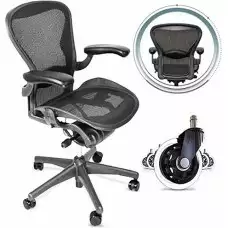 Herman Miller | Aeron - Fully Adjustable Chair | with Rollerblade Casters & Ergonomic Foot Rest