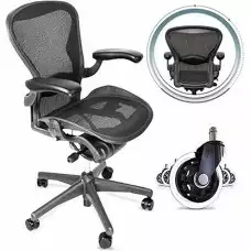 Herman Miller | Aeron - Fully Adjustable Chair | with Rollerblade Casters & Ergonomic Foot Rest (Refurbished)