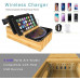 Bamboo PD Charging Station & Fast Charging Dock Organizer | 3 PD/USB Port & 1 Qi Wireless |  Apple & Android, iPad Watch, AirPods - Multi Charger Station