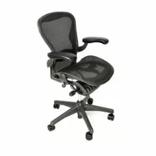 Herman Miller | Standard Aeron with Lumbar Pad - Fixed Arms Chair | Dark Grey | Size B (Refurbished)