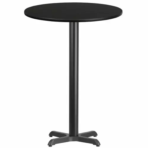 30” Round Black Laminate Bar Height Break Room Table