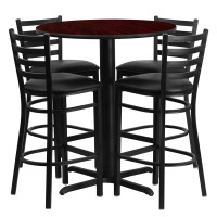 Modern Comfort | Black Vinyl Barstools with Round Mahogany Laminate Table Set | Size 30"