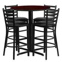 Modern Comfort | Black Vinyl Barstools with Round Mahogany Laminate Table Set | Size 30"