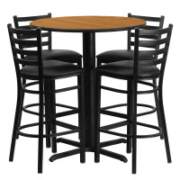 Modern Comfort | Black Vinyl Barstools with Round Natural Laminate Table Set | Size 30"