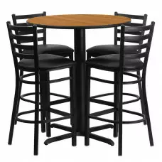 Modern Comfort | Black Vinyl Barstools with Round Natural Laminate Table Set | Size 30"