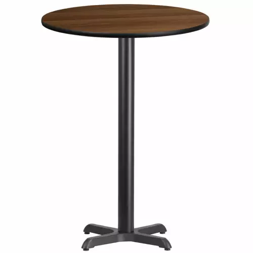 30” Round Walnut Laminate Bar Height Break Room Table