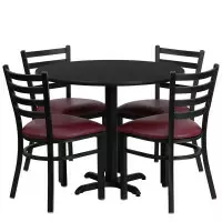 Modern Comfort | Burgundy Vinyl Seats with Round Black Laminate Table Set | Size 36"