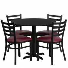 Modern Comfort | Burgundy Vinyl Seats with Round Black Laminate Table Set | Size 36"