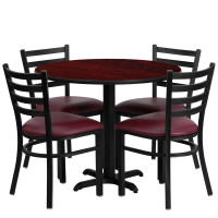 Modern Comfort | Burgundy Vinyl Seats with Round Mahogany Laminate Table Set | Size 36"