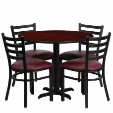 Modern Comfort | Burgundy Vinyl Seats with Round Mahogany Laminate Table Set | Size 36"