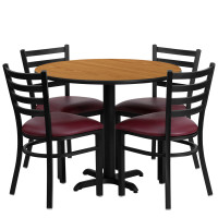 Modern Comfort | Burgundy Vinyl Seats with Round Natural Laminate Table Set | Size 36"