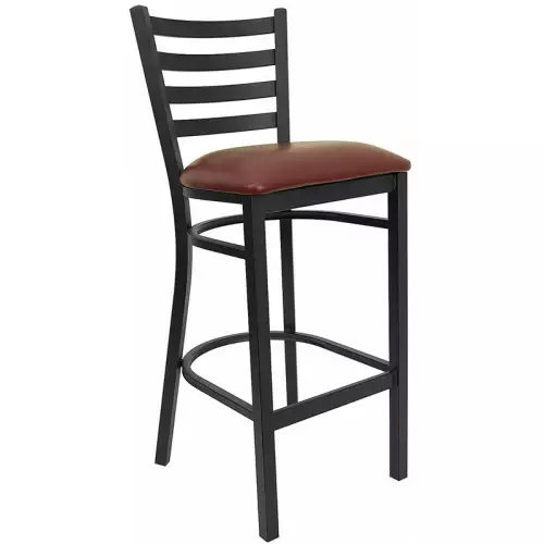 Burgundy Vinyl Seat and Black Ladder Back Barstool Break Room Chair