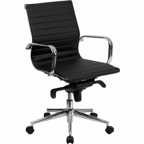 Black Leather Ribbed Conference Chair