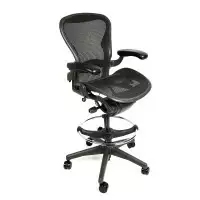 Herman Miller | Aeron Chair Fully Adjustable Dark Grey Drafting Stool by Beverly Hills Chairs with -34" Height | Size 27"