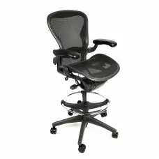 Herman Miller | Aeron Chair Fully Adjustable Dark Grey Drafting Stool by Beverly Hills Chairs with -34" Height | Size 27" (Refurbished)
