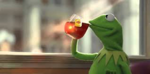 Kermit the frog drinking Lipton tea