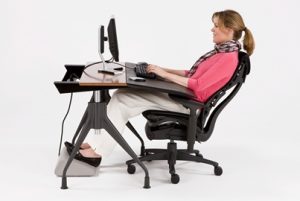 girl on computer, good posture, office, chair, Herman Miller, Aeron, lumbar support, Beverly Hills Chairs